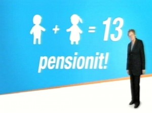 SILMAKIRJALIKKUSE TIPP: Telereklaamis lubab Ene Ergma pensionide tõusu emapensioni kehtestamise kaudu. Tegelikult on IRL otsustanud, et „Sinu kindel võit" on kohustus töötada 65. eluaastani.